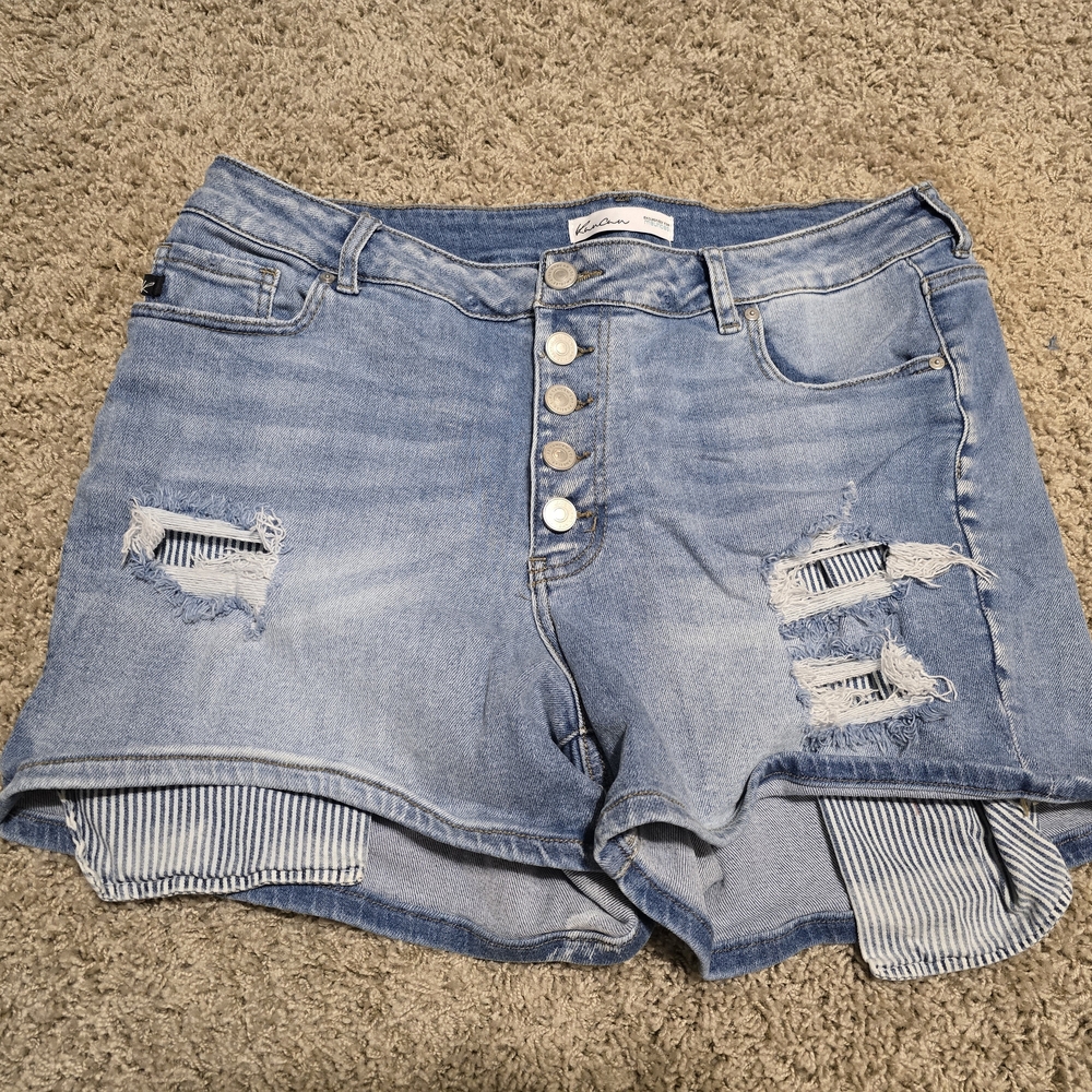 KanCan Blue Distressed Jean Shorts with Rolled Hem